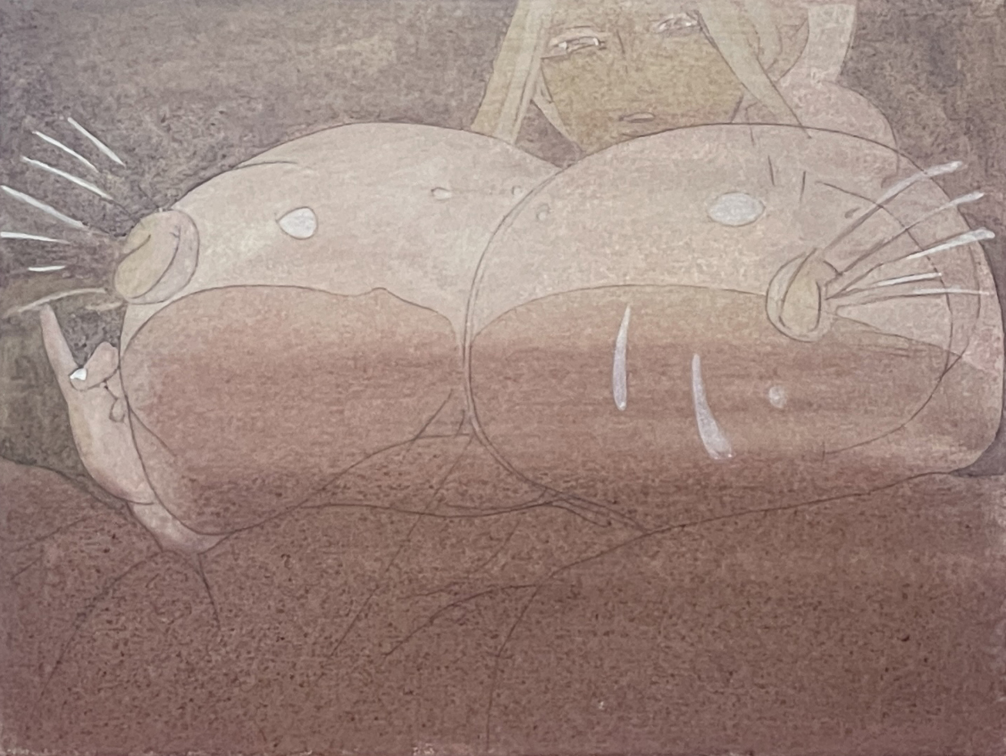 The dark side of the boobs, Watercolor on Canvas, 30 x 40 cm, framed 51 x 61 cm, 2023, 1.800€, unframed