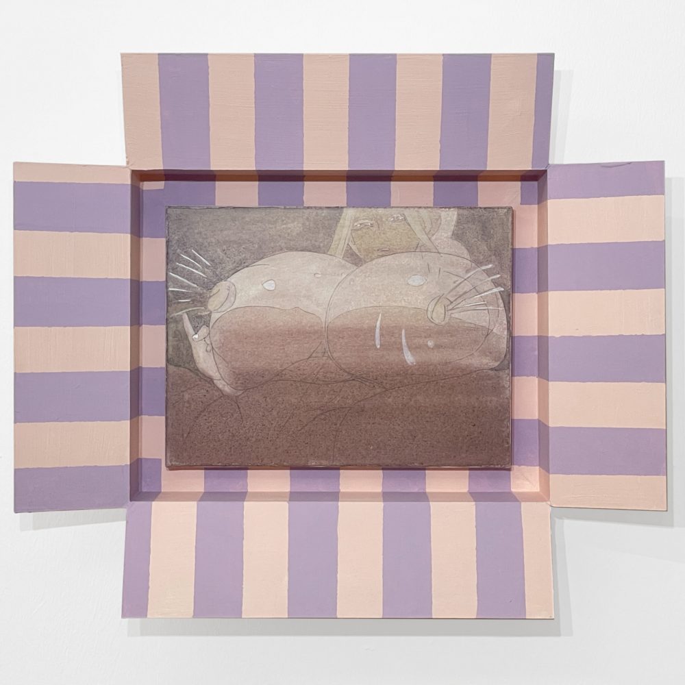 The dark side of the boobs, Watercolor on Canvas, 30 x 40 cm, framed 51 x 61 cm, 2023, 1.800€